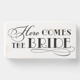Classic Here Comes the Bride White Wooden Box Sign