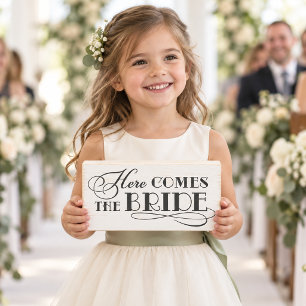 Classic Here Comes the Bride White Wooden Box Sign