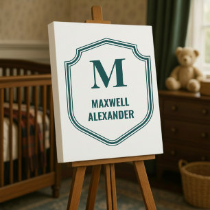 Classic Heritage Crest Baby Name Green Faux Canvas Print