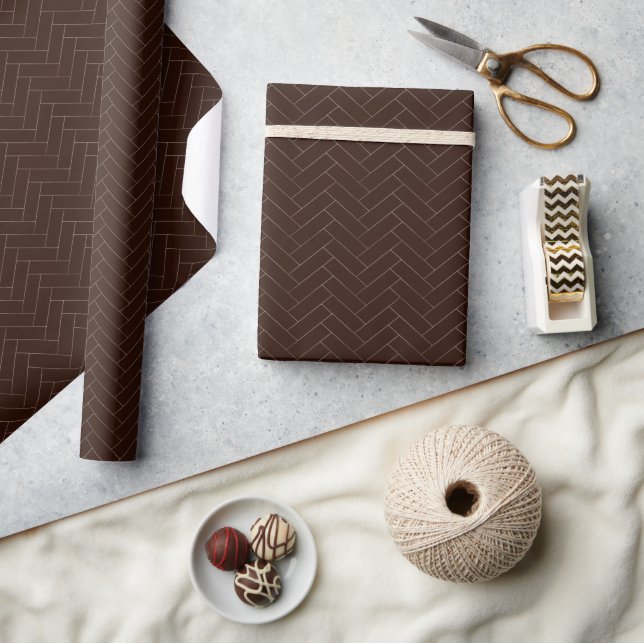 Classic Herringbone Brown Pattern Wrapping Paper (Crafts)