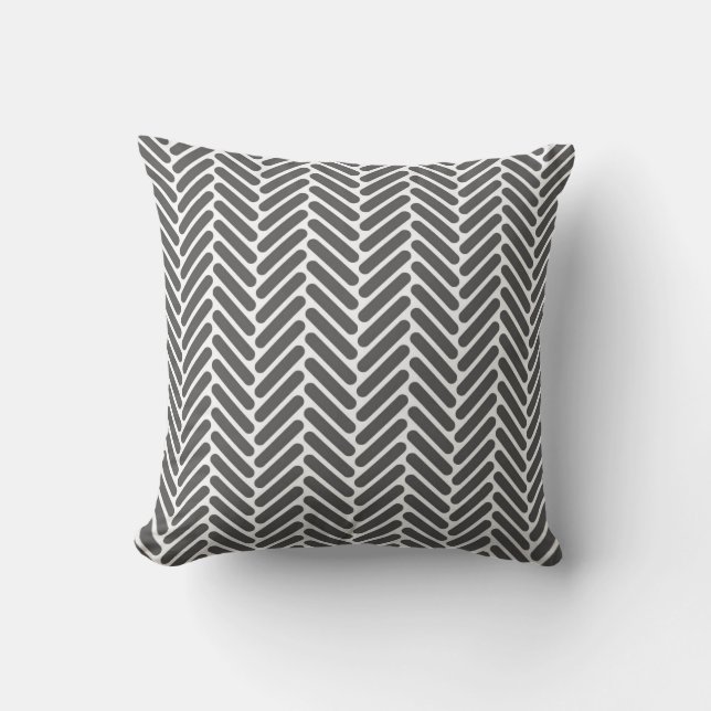 Classic Herringbone Pattern in Charcoal and White Throw Pillow (Front)