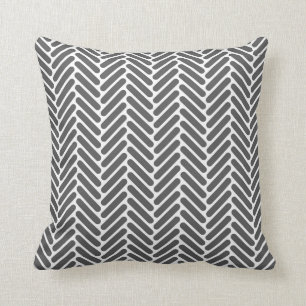 Classic Herringbone Pattern in Charcoal and White Throw Pillow