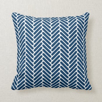 Classic Herringbone Pattern In Navy Blue And White Throw Pillow by AnyTownArt at Zazzle