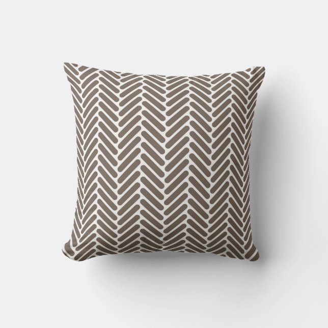 Classic Herringbone Pattern in Taupe and White Throw Pillow (Front)
