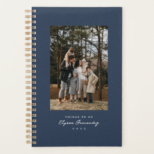Classic herringbone tweed simple navy blue photo planner