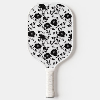 Classic High Contrast Black Floral Silhouette Pickleball Paddle