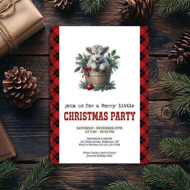 Classic highland cow Christmas invite red florals (Classic highland cow Christmas invite red florals

)