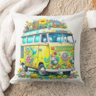 Classic Hippie Tour Bus Throw Pillow