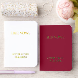 Classic His Hers Burgundy White Wedding Foil Vow Books