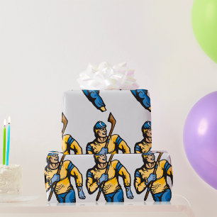 Classic Hockey Player Retro Athletic Sports Wrapping Paper