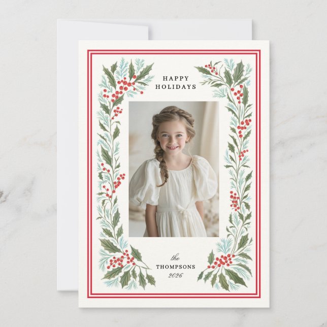 classic holiday berry border | greeting card (Front)
