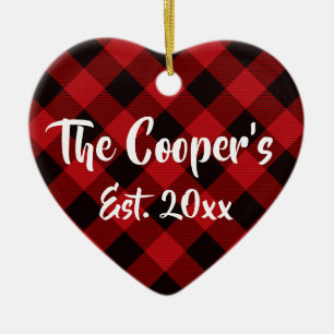 Classic Holiday Christmas design red buffalo plaid Ceramic Ornament