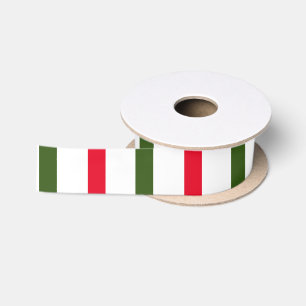Classic Holiday Festive Red, White & Green Stripes Satin Ribbon