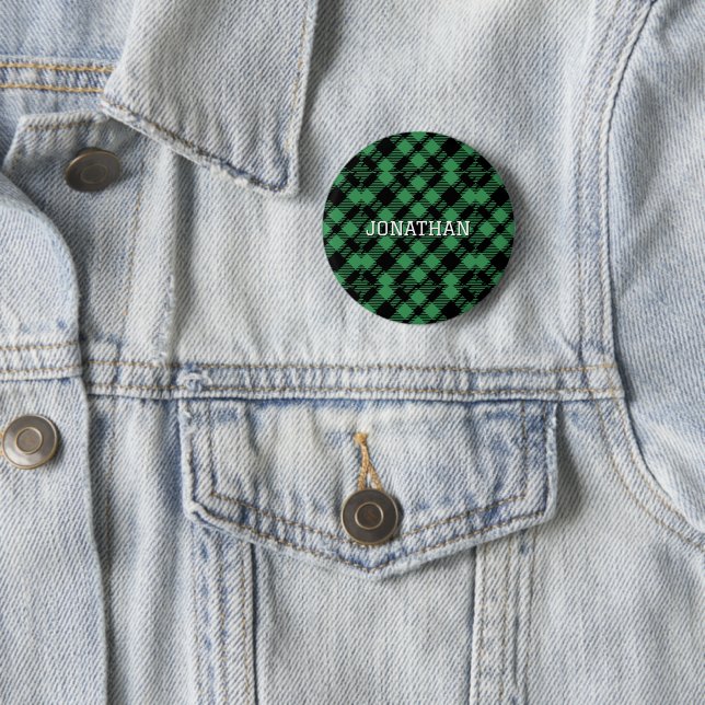 Classic Holiday Green Checkered Pattern  Button (In Situ)