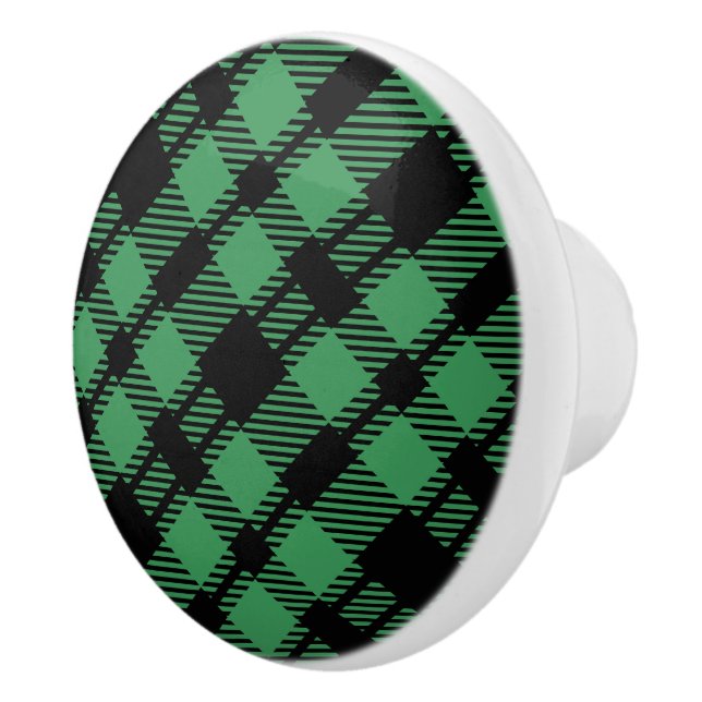 Classic Holiday Green Checkered Pattern  Ceramic Knob (Right)