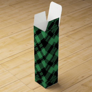 Classic Holiday Green Checkered Pattern Wine Box