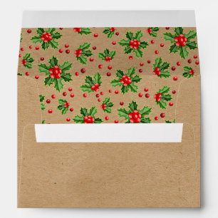 Classic Holiday Green Holly Red Berries Envelope