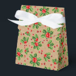 Classic Holiday Green Holly Red Berries Favor Boxes<br><div class="desc">Contemporary classic Christmas holiday season Holly berries and leaves pattern on a rustic faux brown kraft paper style background. Available on products such as wrapping and tissue paper,  return address labels,  gift tags,  bags and favor boxes,  stickers and ribbons.</div>