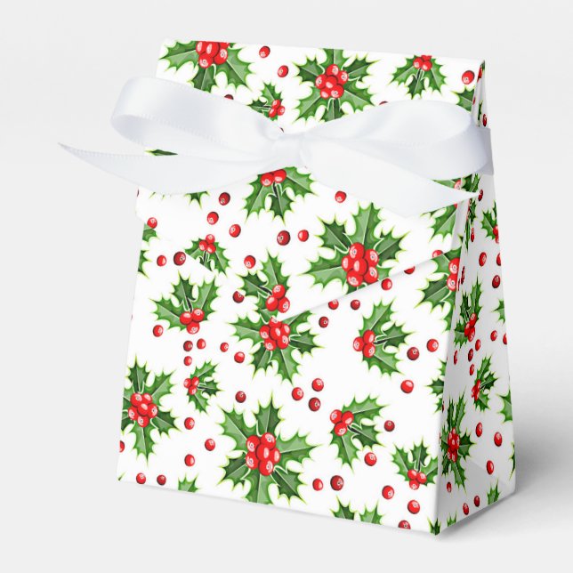 Classic Holiday Green Holly Red Berries Favor Boxes (Front Side)