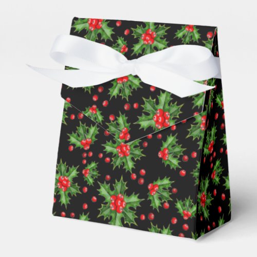 Classic Holiday Green Holly Red Berries Pattern Favor Boxes