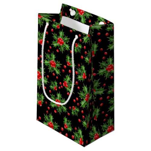 Classic Holiday Green Holly Red Berries Pattern Small Gift Bag