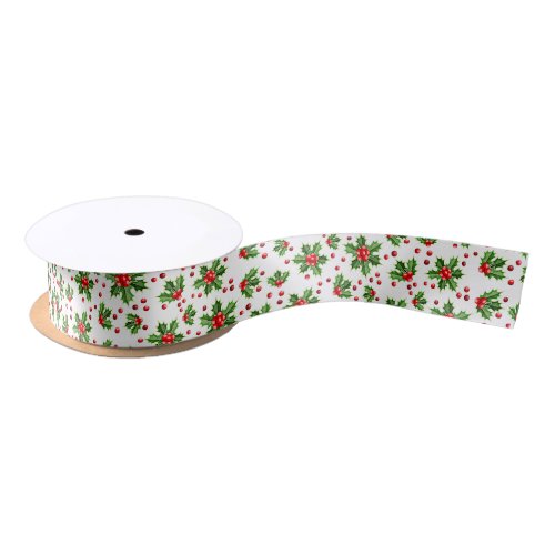 Classic Holiday Green Holly Red Berries Satin Ribbon