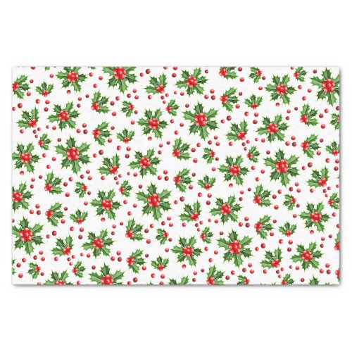 Classic Holiday Green Holly Red Berries Tissue Paper