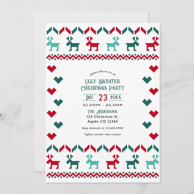 Classic Holiday Knit Ugly Sweater Christmas Party Invitation (Front/Back)