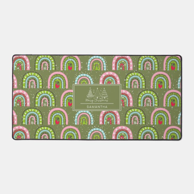 Classic Holiday Pattern- Colorful Rainbow Desk Mat (Front)