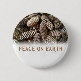 Classic Holiday Pine Cone Peace On Earth Button