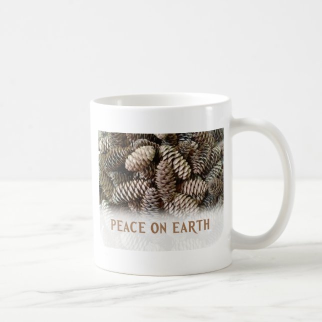 Classic Holiday Pine Cone Peace On Earth Coffee Mug (Right)
