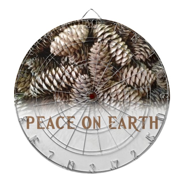 Classic Holiday Pine Cone Peace On Earth Dartboard With Darts (Front)