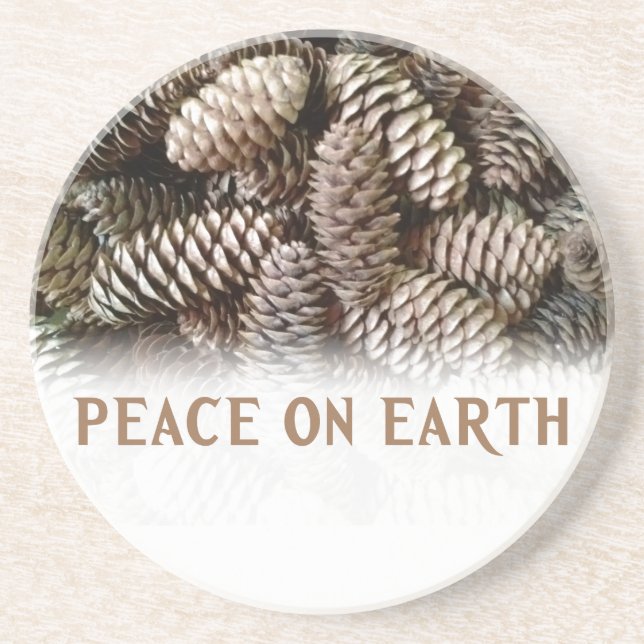 Classic Holiday Pine Cone Peace On Earth Drink Coaster (Front)