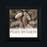 Classic Holiday Pine Cone Peace On Earth Gift Box<br><div class="desc">Festive,  earthy pine cones set off this classic,  elegant design wishing Peace On Earth. Ready to be custom personalized.</div>