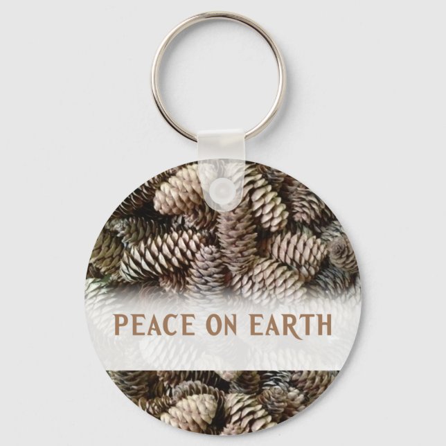 Classic Holiday Pine Cone Peace On Earth Keychain (Front)