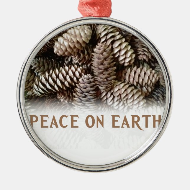 Classic Holiday Pine Cone Peace On Earth Metal Ornament (Front)