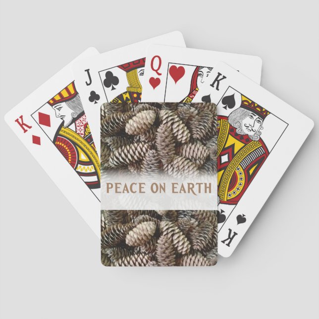 Classic Holiday Pine Cone Peace On Earth Poker Cards (Back)