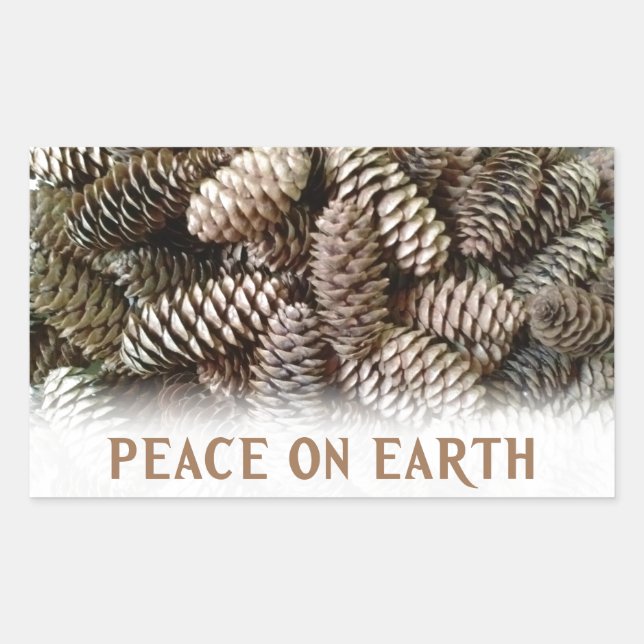 Classic Holiday Pine Cone Peace On Earth Rectangular Sticker (Front)