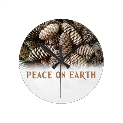 Classic Holiday Pine Cone Peace On Earth Round Wallclock