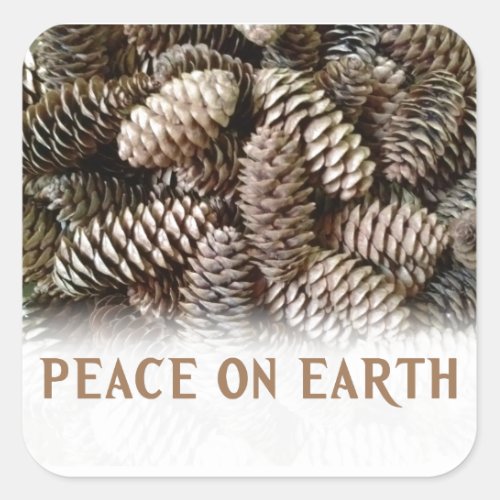 Classic Holiday Pine Cone Peace On Earth Square Sticker