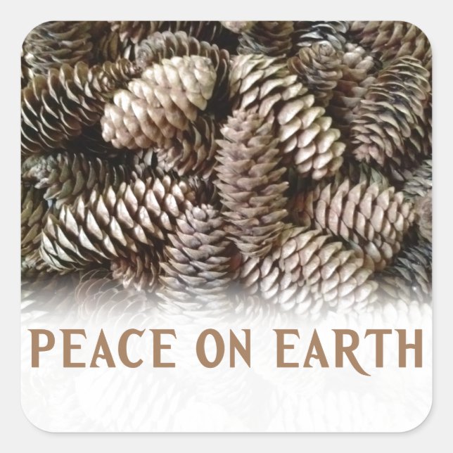 Classic Holiday Pine Cone Peace On Earth Square Sticker (Front)