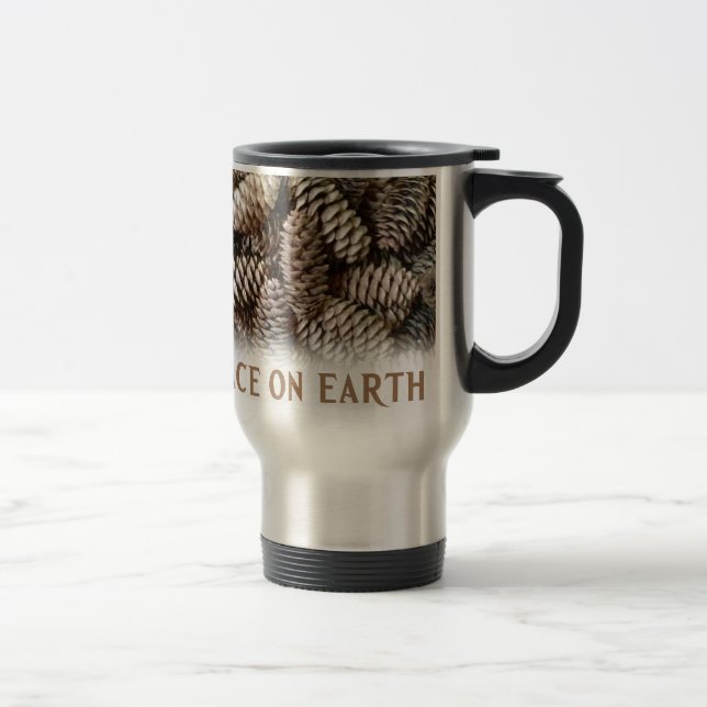 Classic Holiday Pine Cone Peace On Earth Travel Mug (Right)