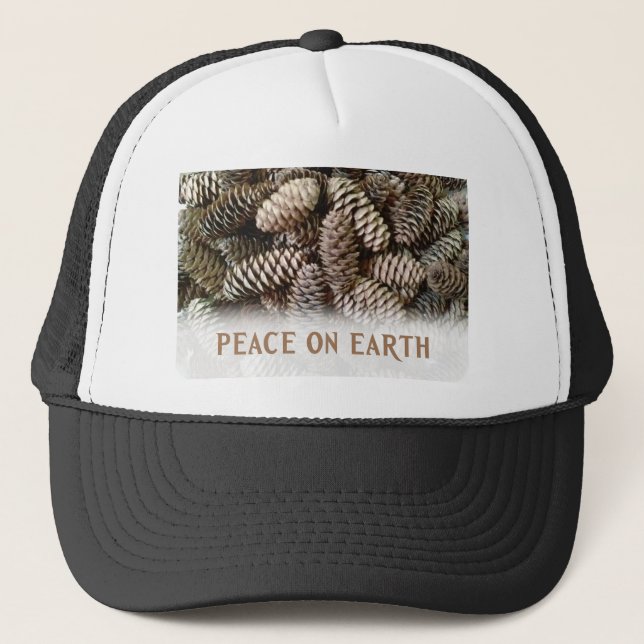 Classic Holiday Pine Cone Peace On Earth Trucker Hat (Front)