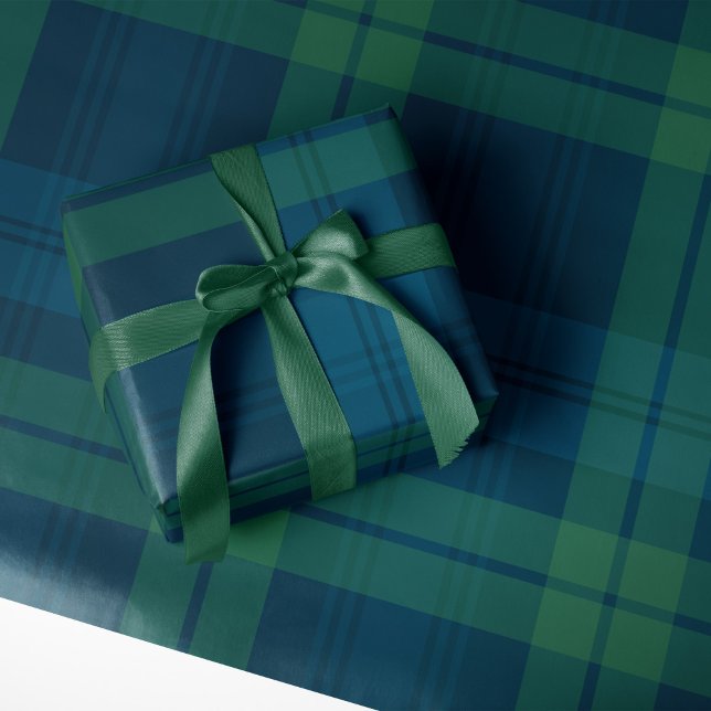 Classic holiday plaid bold navy green tartan wrapping paper (Creator Uploaded)