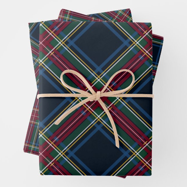 Classic holiday plaid coordinating Christmas Wrapping Paper Sheets (In situ)