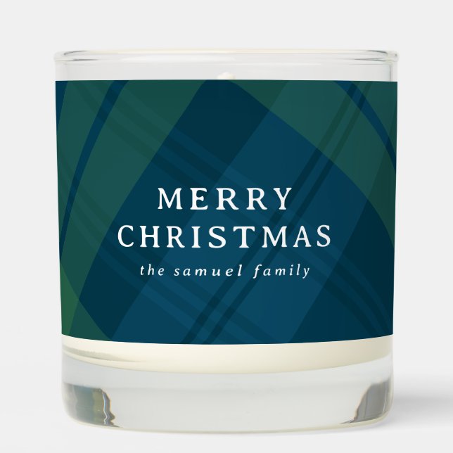 Classic holiday plaid custom text Christmas Scented Candle (Front)
