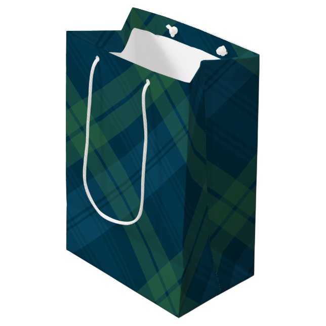 Classic holiday plaid navy green tartan Christmas Medium Gift Bag (Front Angled)