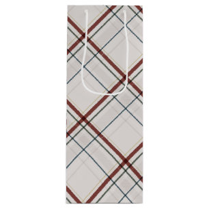 Classic holiday plaid preppy neutral Christmas Wine Gift Bag