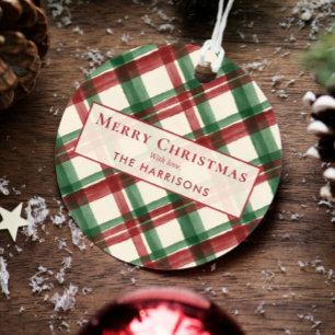 Classic Holiday Plaid Watercolor Christmas Favor Tags