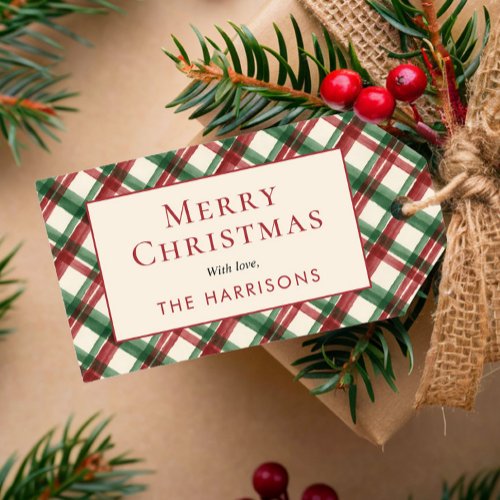 Classic Holiday Plaid Watercolor Christmas Gift Tags